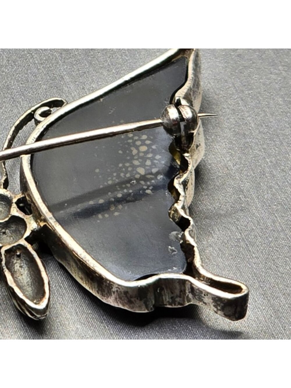 Vintage Sterling Silver Butterfly Brooch 2" Onyx Wings Marcasite Statement Piece - Picture 7 of 11